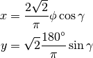 x &= \frac{2 \sqrt{2}}{\pi} \phi \cos \gamma \\
y &= \sqrt{2} \frac{180^\circ}{\pi} \sin \gamma